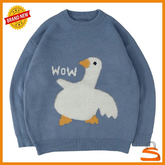 Oversized Graphic Knit Sweater Unisex Streetwear Pullover Tunic Jumper